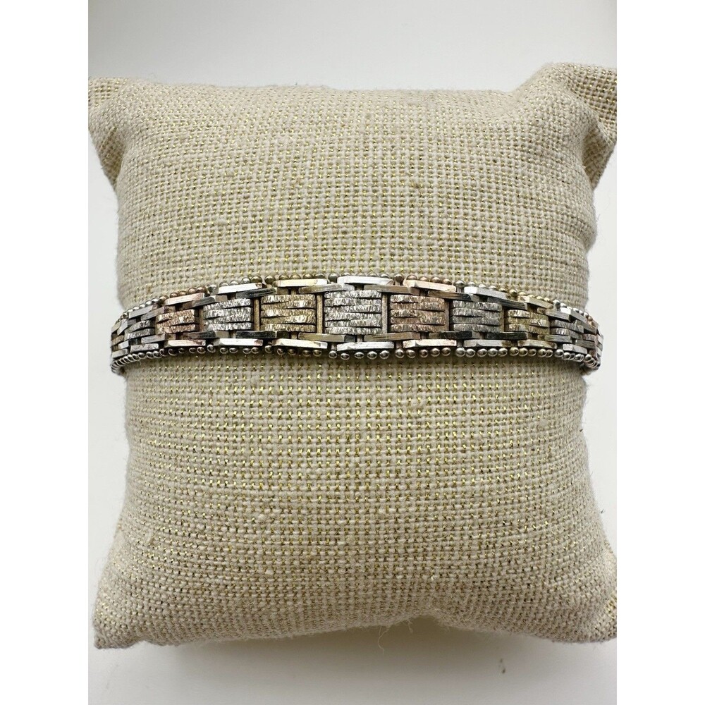 Vintage 925 Sterling Silver Milor Italy Tricolor Woven Bracelet 7.5”
